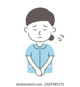 woman, nurse, medical care, simple, simple substance, human, illustration, vector, apologize, apology, bow, sad, hard, sweat, panic