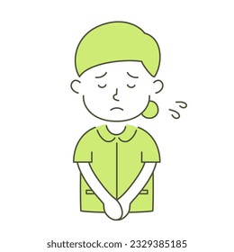 woman, nurse, medical care, simple, simple substance, human, illustration, vector, apologize, apology, bow, sad, hard, sweat, panic