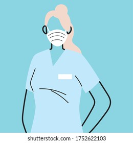 woman nurse using face mask and uniform vector illustration design