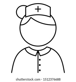 Woman nurse vector illustration with hat and uniform in black and white.