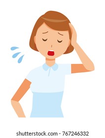 A woman nurse wearing a white uniform is tired