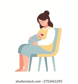 Woman nursing infant while sitting on chair