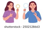 Woman Observing Using Magnifying Glass Searching Something