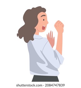 Woman Office Employee Afraid of Something and Terrified Shaking with Fear Vector Illustration