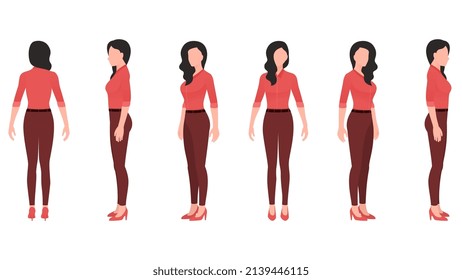 woman in office look, woman in formal shirt and trousers, business character set vector illustration on white background. 