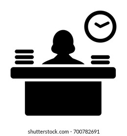 Woman Office Worker Icon Person Working on Desk with files and books in Glyph Pictogram illustration