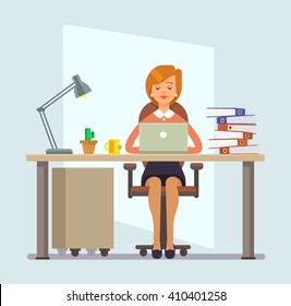 Woman office worker. Vector flat cartoon illustration