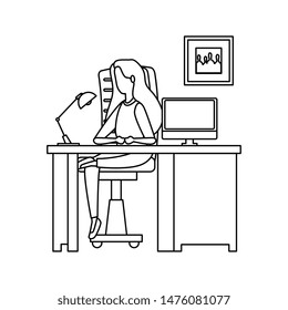 woman in office workplace scene with desktop