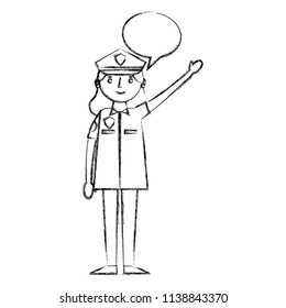 woman officer police with speech bubble