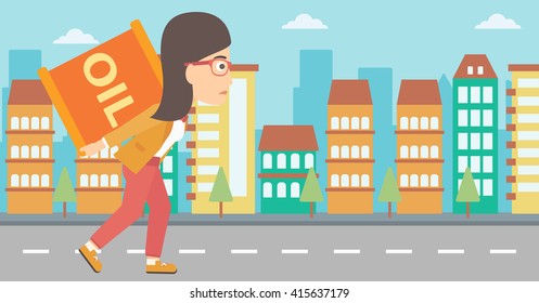 Woman with oil can.