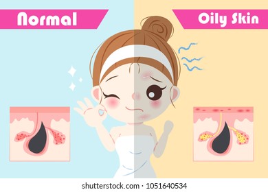 woman with oil skin on the blue background