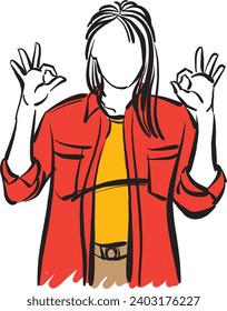 woman ok gesture hand body language doddle vector illustration