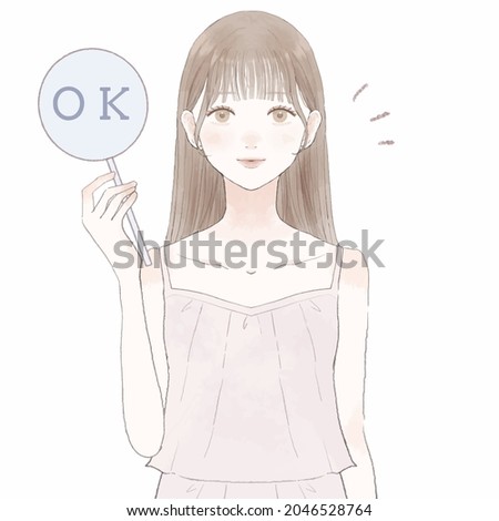 Woman with OK sign. On white background.