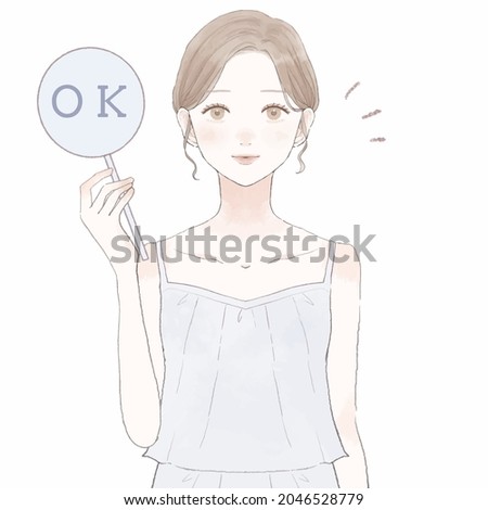 Woman with OK sign. On white background.