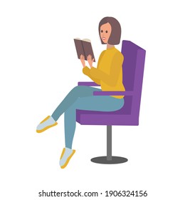 Woman on the arm chair reding book vector illustration
