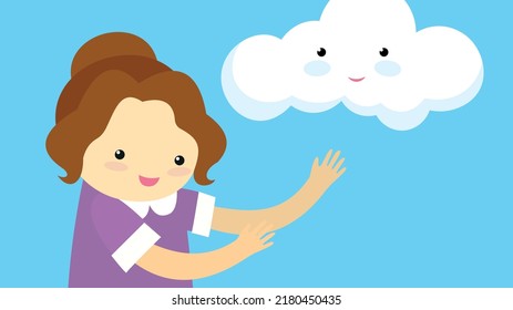 woman on the background of a cheerful cloud