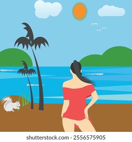 woman on a beach summer sunny day unique bikini latest clean vector illustration design