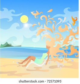 Woman on a beach vacation background