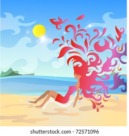 Woman on a beach vacation background