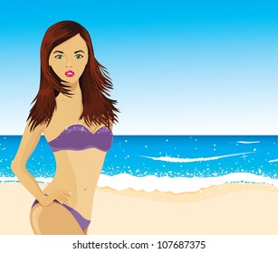 Woman on the beach, vector