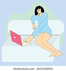 woman on bed with laptop vector design clean and unique latest illustration