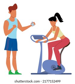 Woman on cardio gym workout with fitness trainer