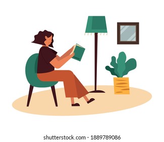 Woman on chair reading a book at home design, Education literature and read theme Vector illustration