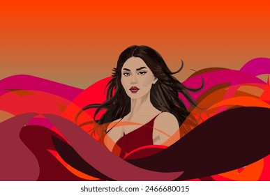 woman on colorful red abstract background