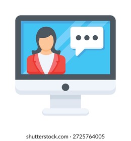 Mujer en la pantalla de la computadora que representa la reunión en línea y la comunicación remota.