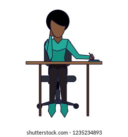 Woman on desk