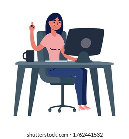 Woman on desk with computer design, Digital technology communication social media internet web and screen theme Vector illustration