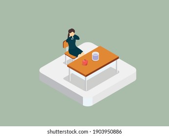 Woman on diet 3D isometric vector concept for banner, website, illustration, landing page, flyer, etc