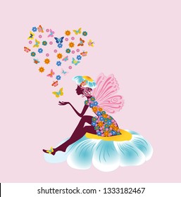 Woman on a flower as a symbol of spring
