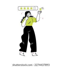 Woman on Freelance Giving Feedback or Review Star Vector Illustration