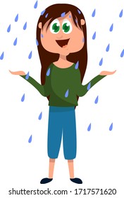 Woman on heavy rain, illustration, vector on white background