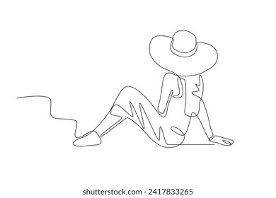 A woman is on holiday. Travel one-line drawing. Travel one-line drawing