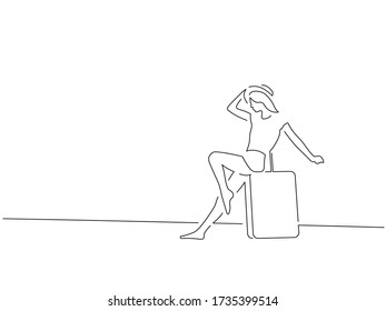 Woman on holidays line drawing, vector illustration design.