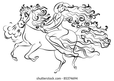  Woman on horseback vector