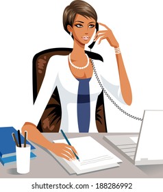 The woman is on the phone 