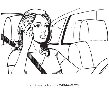 A woman is on the phone while driving car.