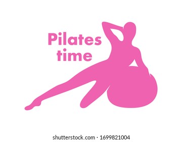 Woman on Pilates ball silhouette/ Vector illustration
