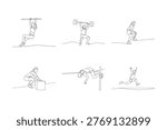 Woman on pull-up bar, weightlifter, runner jumping, woman box jumping, high jumper, long jumper.