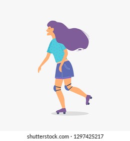 Woman on roller skate vector illustration.