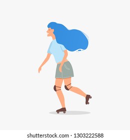 Woman on roller skate vector illustration.