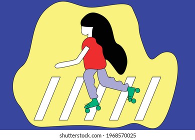 Woman on roller skates - flat design