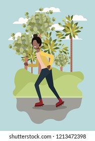 woman on roller skates in the park