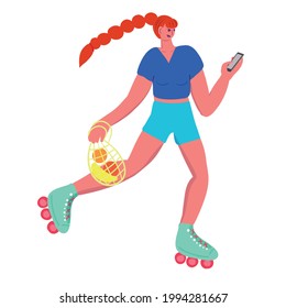 Woman on roller skates.Woman with eco-bag and phone.The concept of a healthy lifestyle and ecology