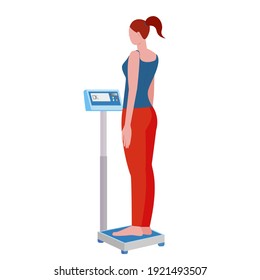 woman on the scales. electronic balance. weighing, weight control. obesity and normal weight. stock vector illustration.