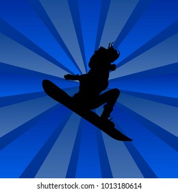 woman on a snowboard jump performs complex vector illustration