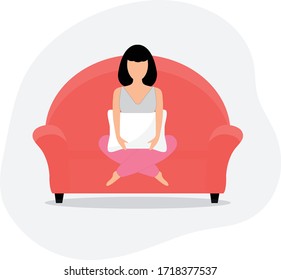   woman  on the sofa girl  sitting  on the couch icon pajamas  home relax lifestyle cartoon picture